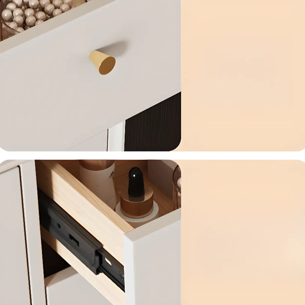 Modern Rectangular Wood Hallway Cream Shoe Storage Cabinet Image - 10