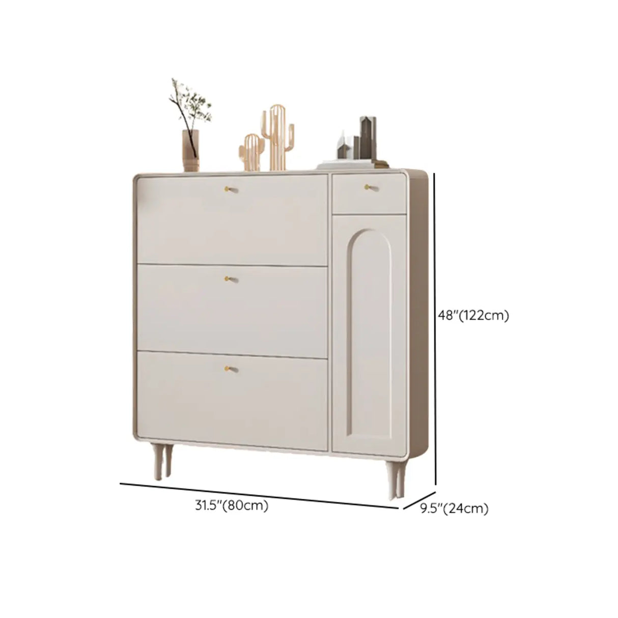 Modern Rectangular Wood Hallway Cream Shoe Storage Cabinet Image - 17