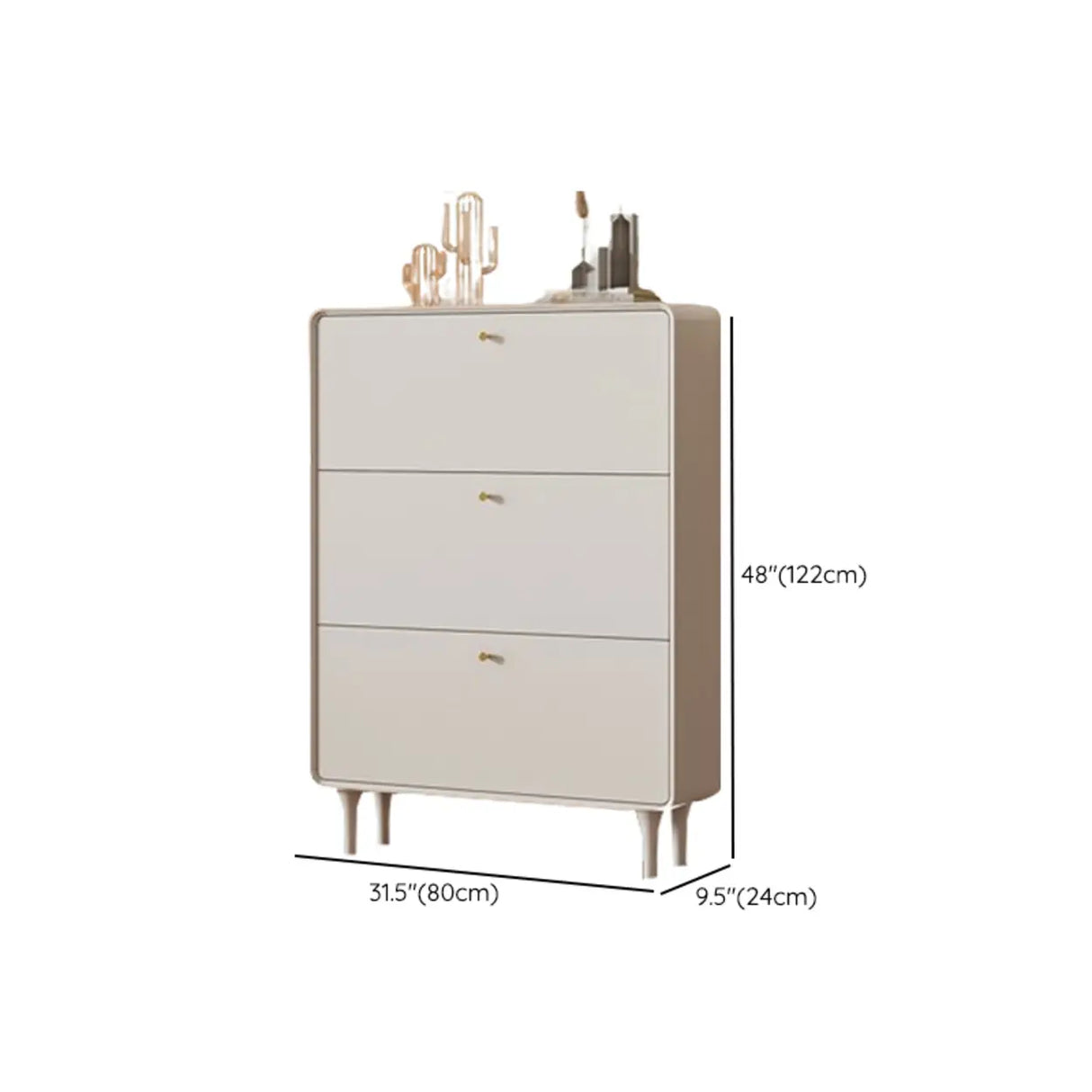 Modern Rectangular Wood Hallway Cream Shoe Storage Cabinet Image - 18