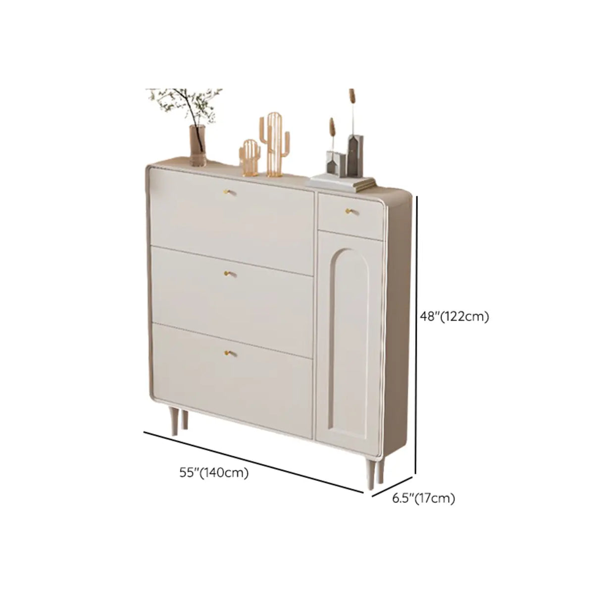 Modern Rectangular Wood Hallway Cream Shoe Storage Cabinet Image - 21