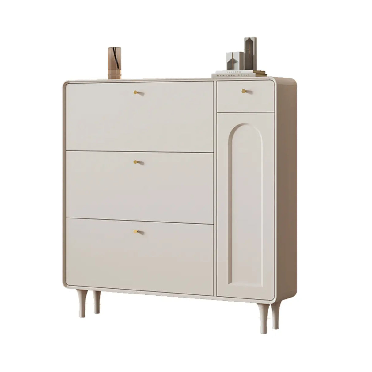 Modern Rectangular Wood Hallway Cream Shoe Storage Cabinet Image - 6