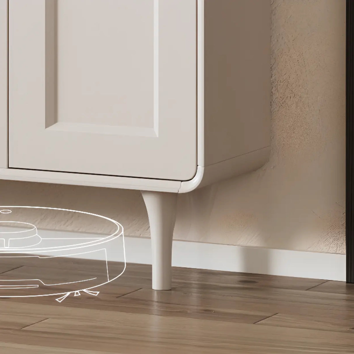 Modern Rectangular Wood Hallway Cream Shoe Storage Cabinet Image - 9