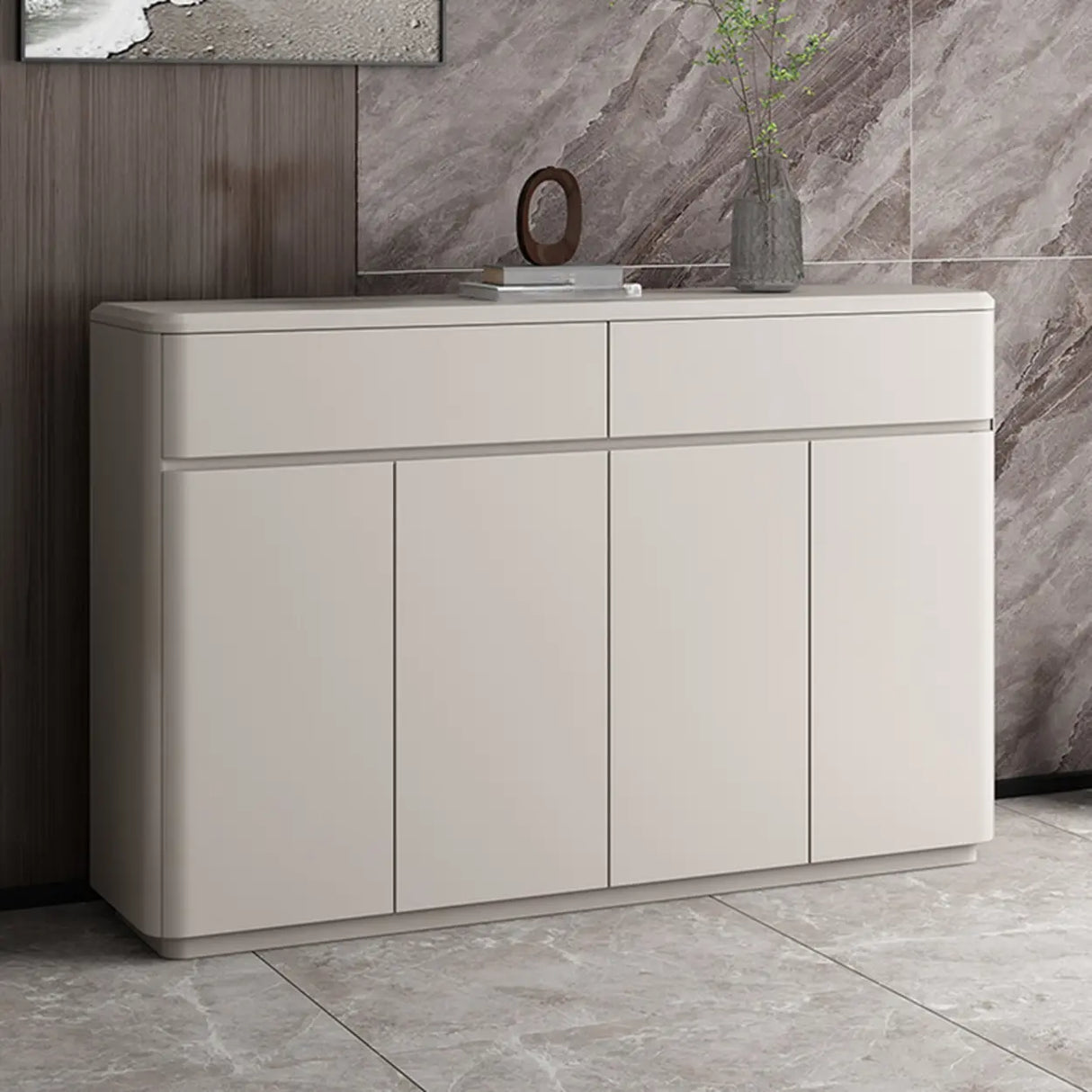 Modern Rectangular Wood Hallway White Large Shoe Cabinet Image - 1