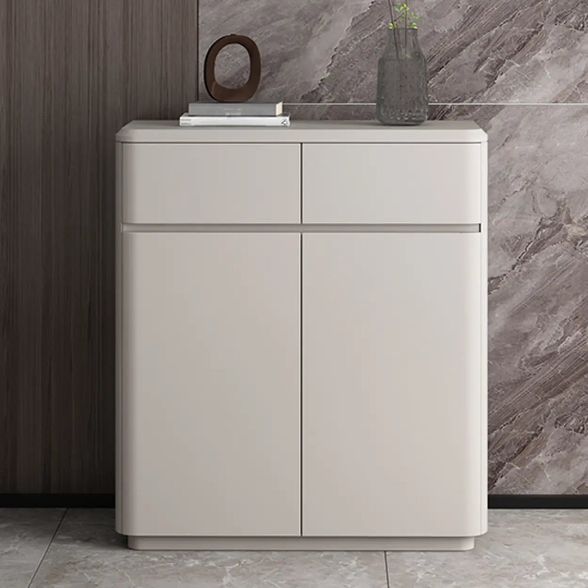 Modern Rectangular Wood Hallway White Large Shoe Cabinet Image - 2