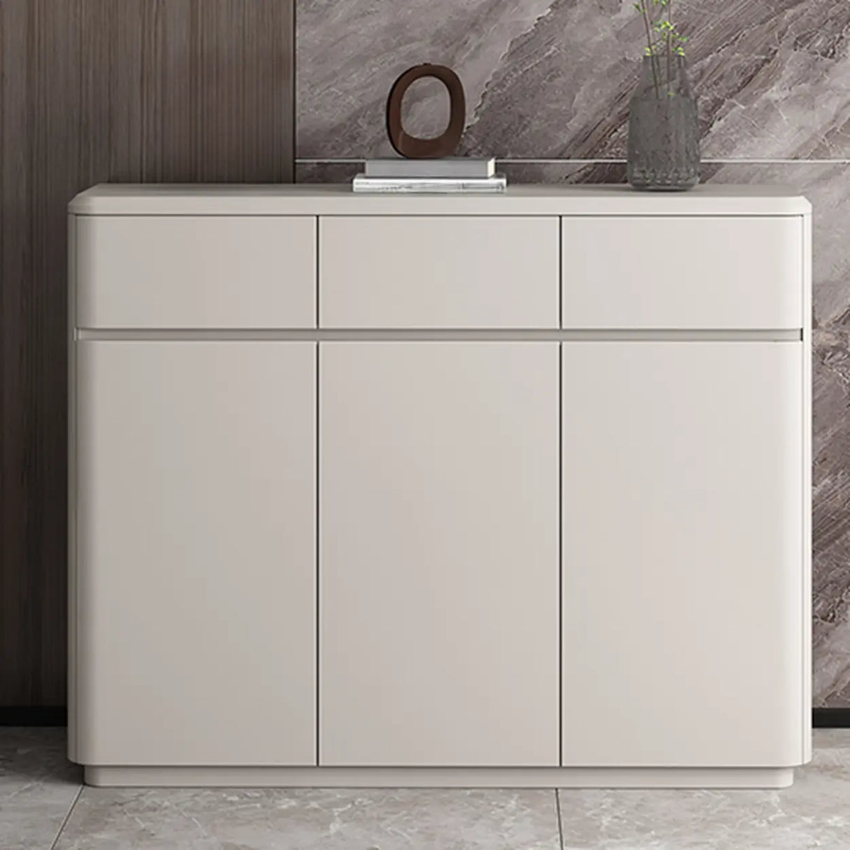 Modern Rectangular Wood Hallway White Large Shoe Cabinet Image - 3