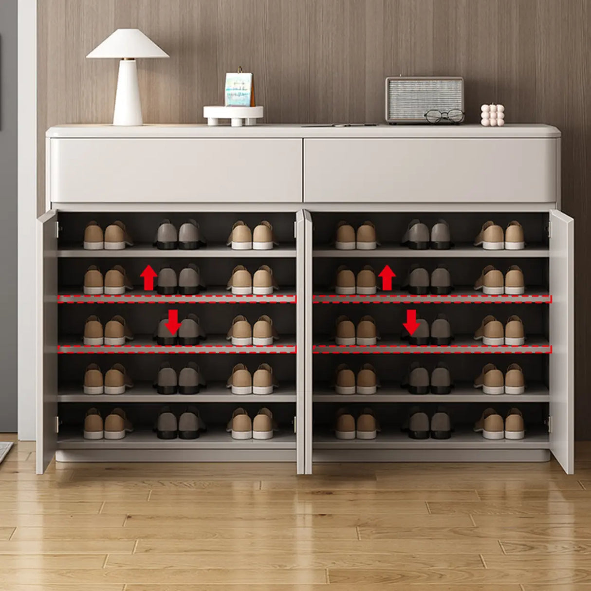 Modern Rectangular Wood Hallway White Large Shoe Cabinet Image - 4