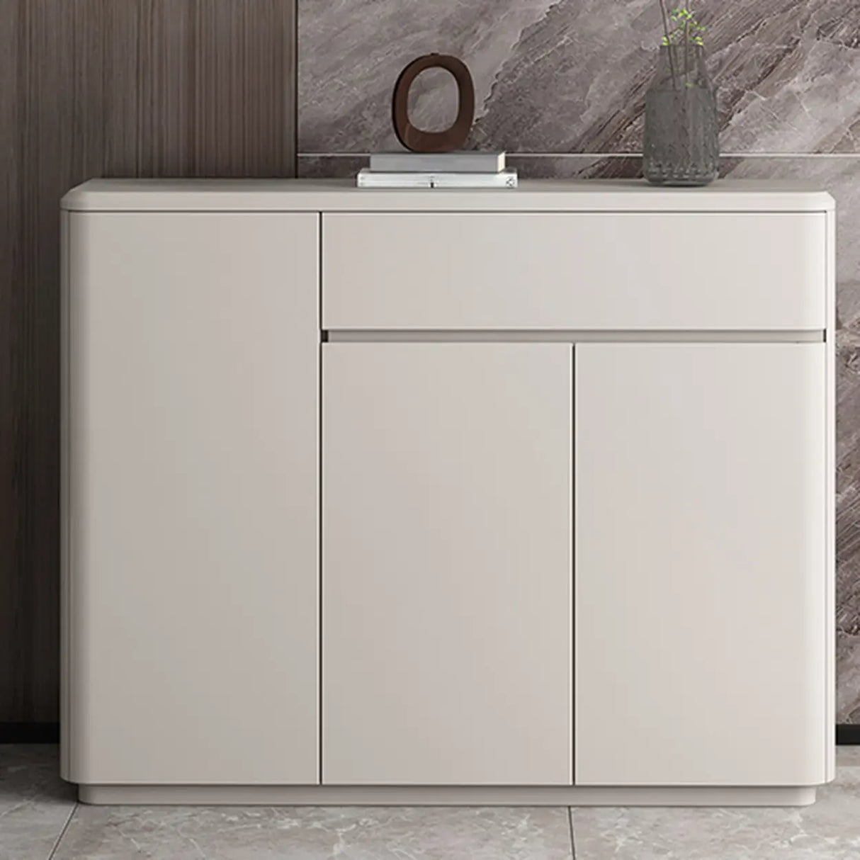 Modern Rectangular Wood Hallway White Large Shoe Cabinet Image - 5