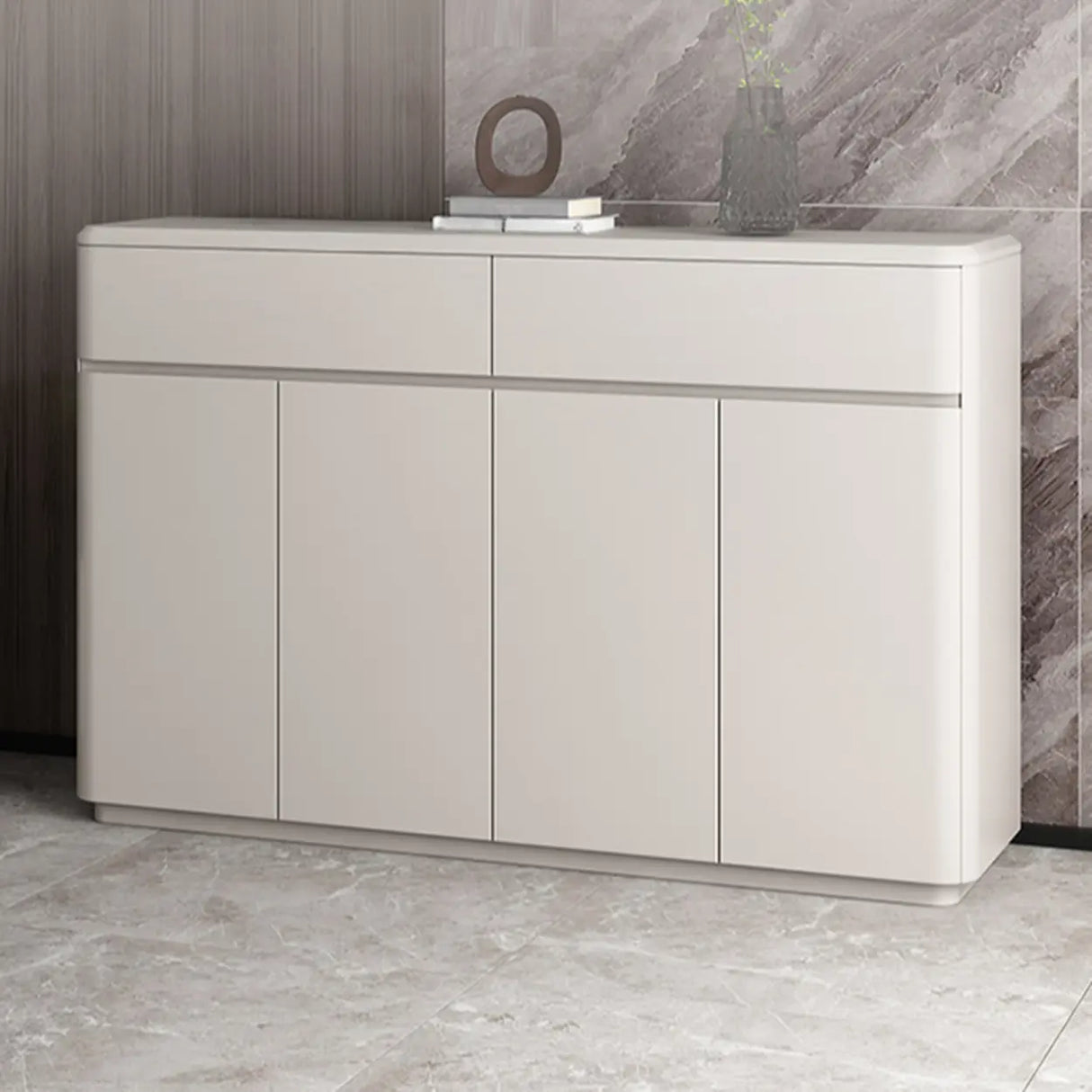 Modern Rectangular Wood Hallway White Large Shoe Cabinet Image - 6