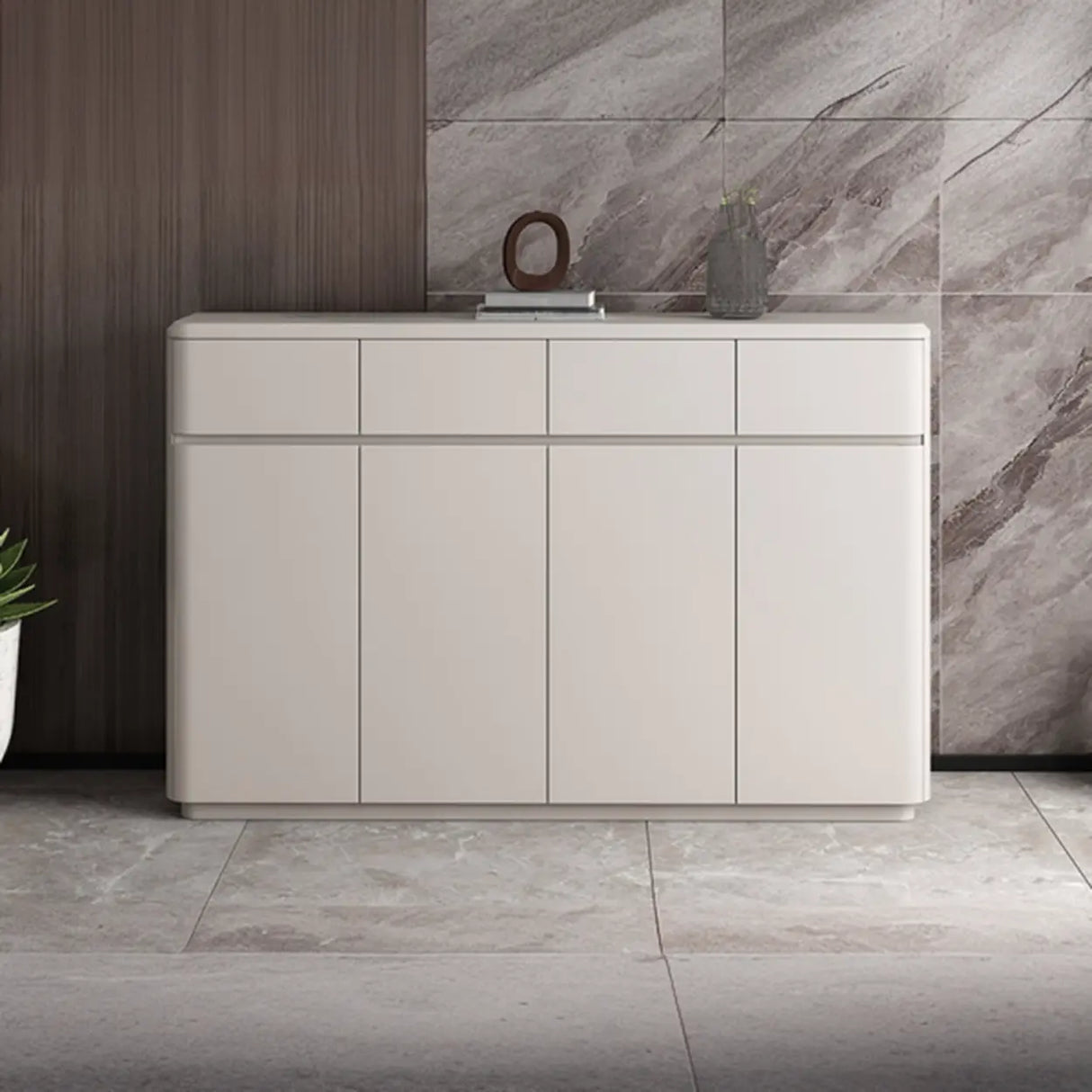 Modern Rectangular Wood Hallway White Large Shoe Cabinet Image - 7