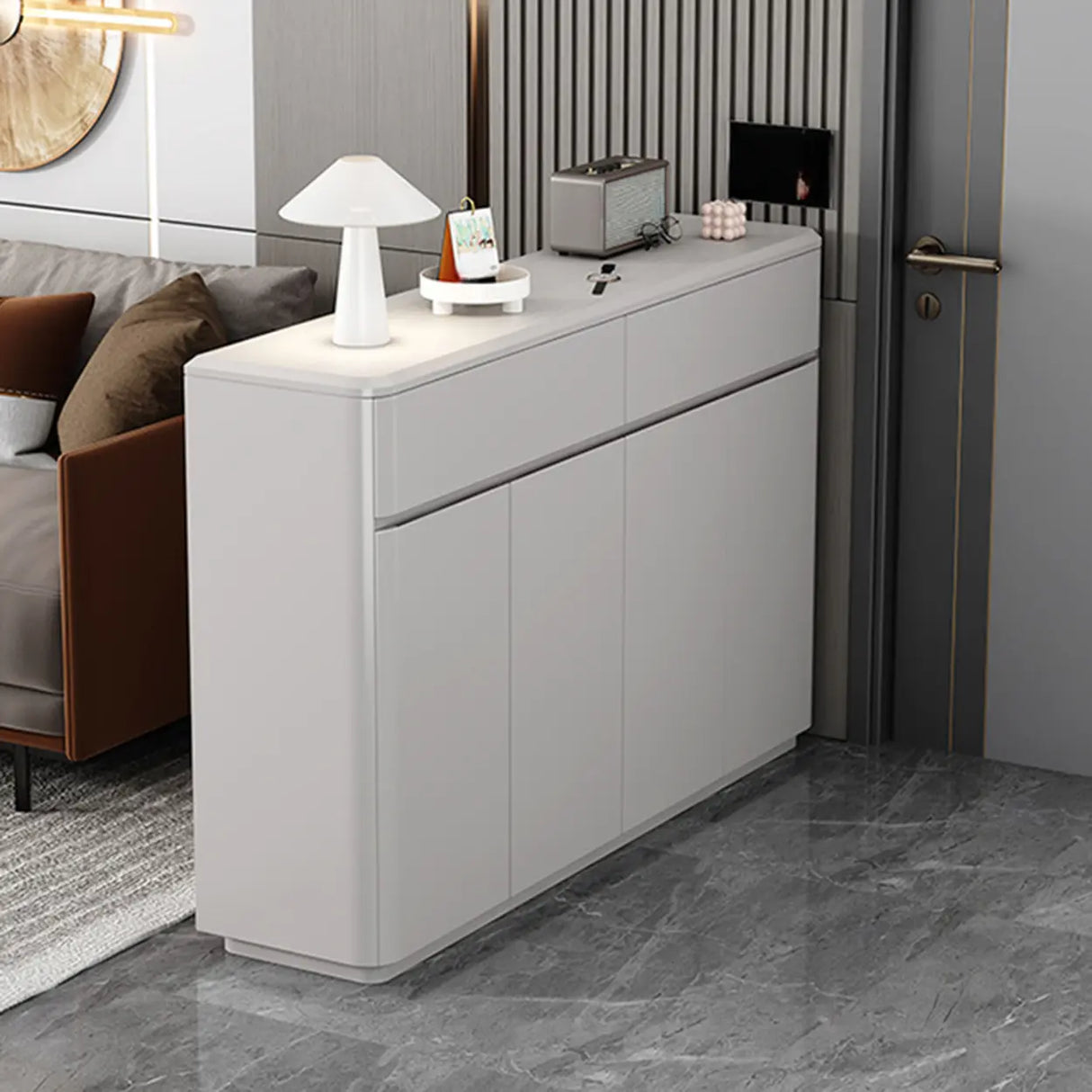 Modern Rectangular Wood Hallway White Large Shoe Cabinet Image - 8