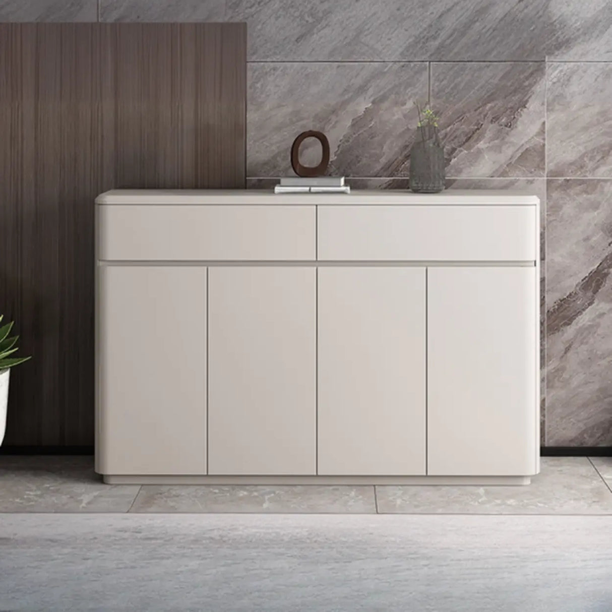 Modern Rectangular Wood Hallway White Large Shoe Cabinet Image - 9