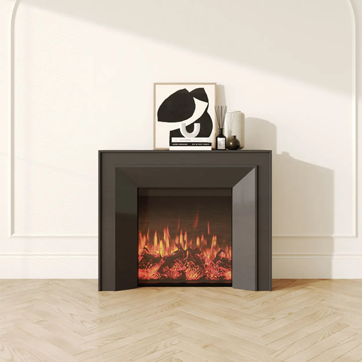 Modern Rectangular Wood Living Room Black LED TV Stand