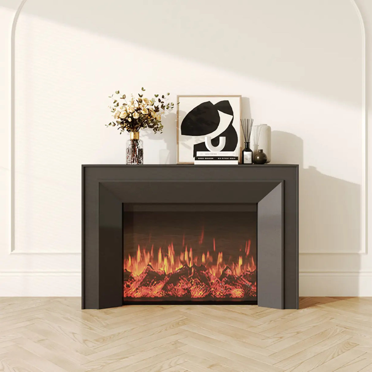 Modern Rectangular Wood Living Room Black LED TV Stand