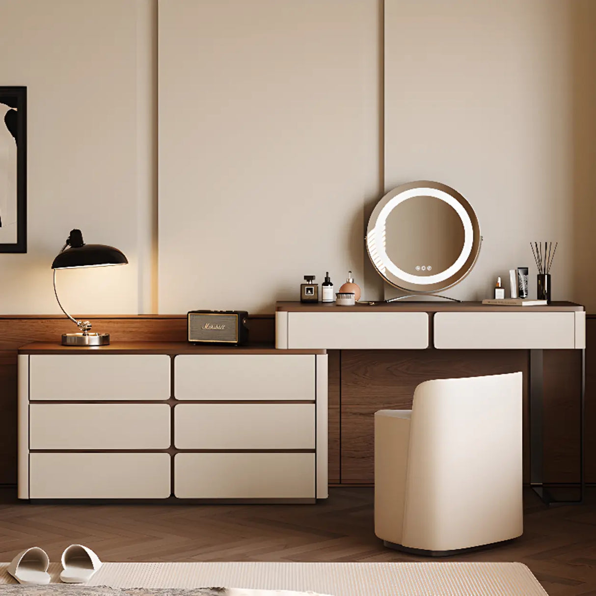 Modern Rectangular Wood Wall Light Mirror Makeup Vanity Image - 1