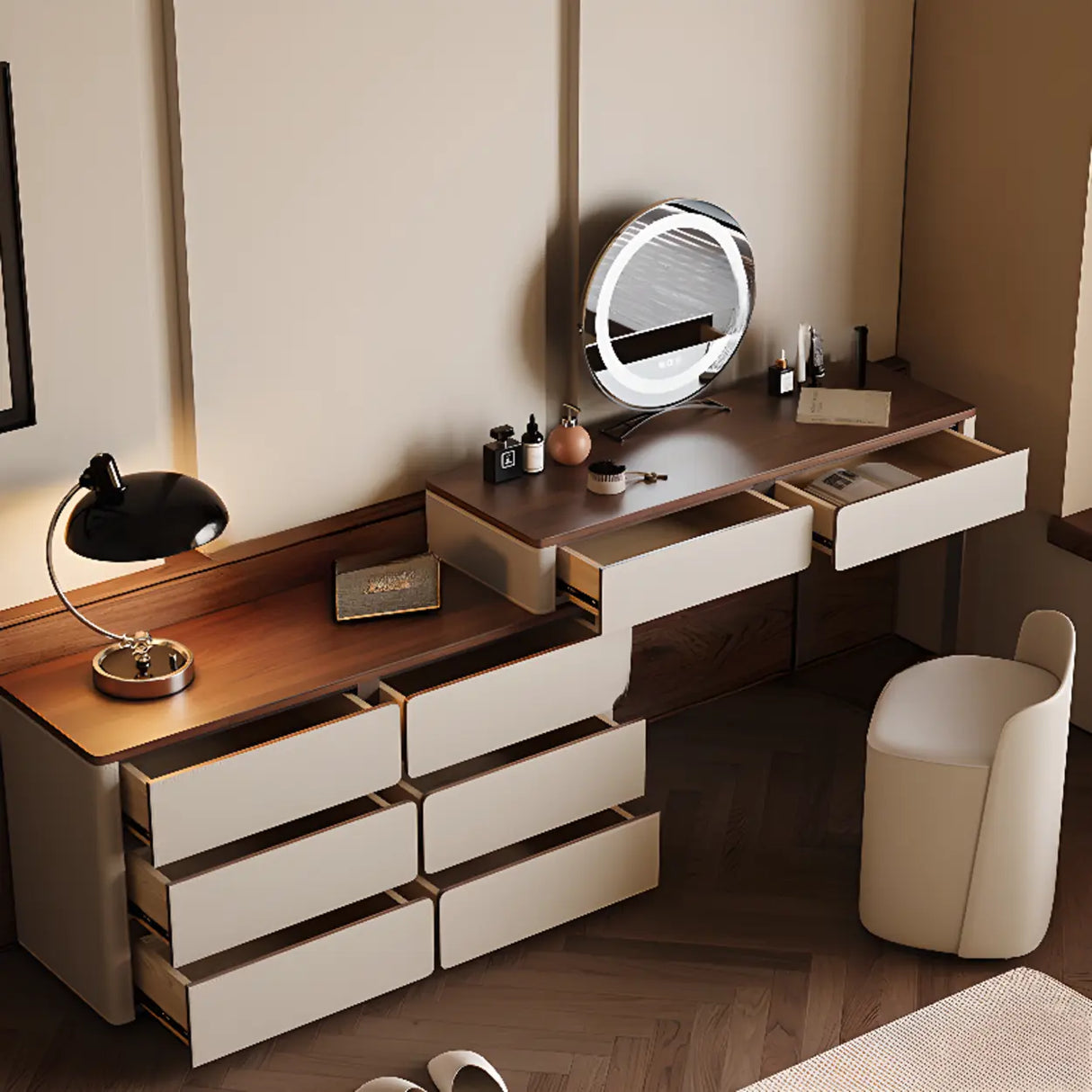 Modern Rectangular Wood Wall Light Mirror Makeup Vanity Image - 10