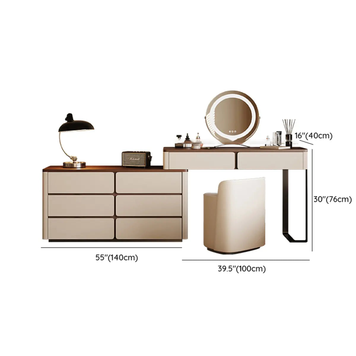 Modern Rectangular Wood Wall Light Mirror Makeup Vanity Image - 33