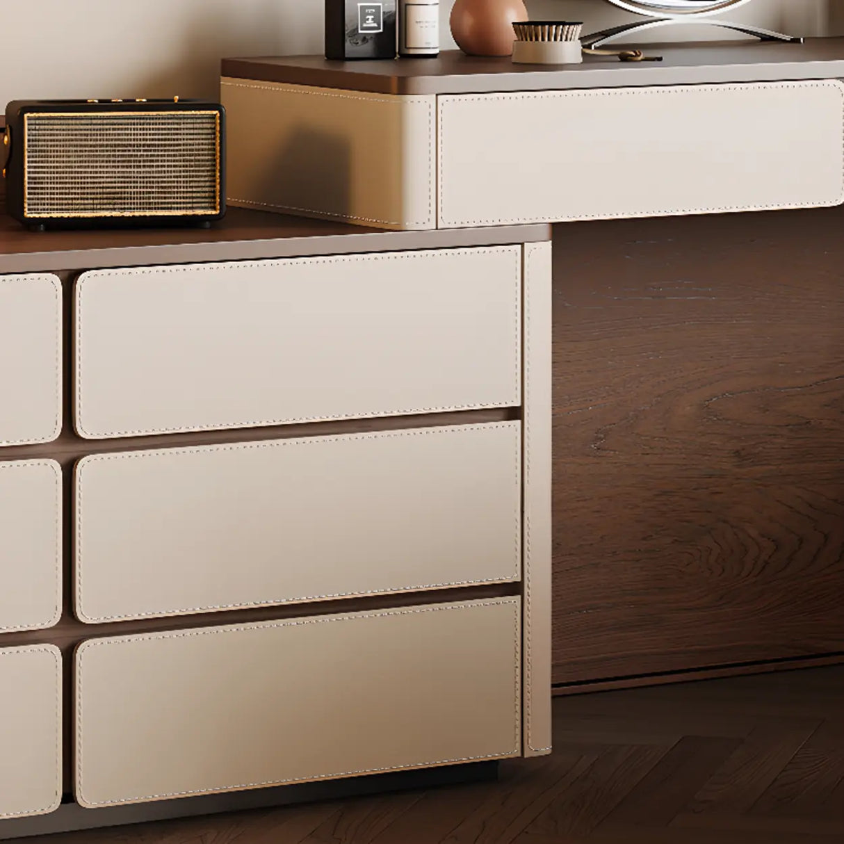 Modern Rectangular Wood Wall Light Mirror Makeup Vanity Image - 13