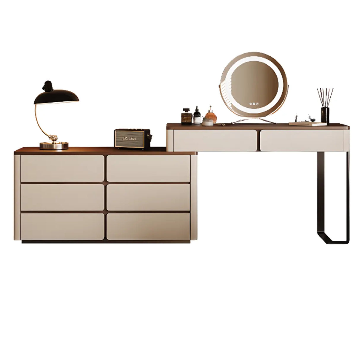 Modern Rectangular Wood Wall Light Mirror Makeup Vanity Image - 3