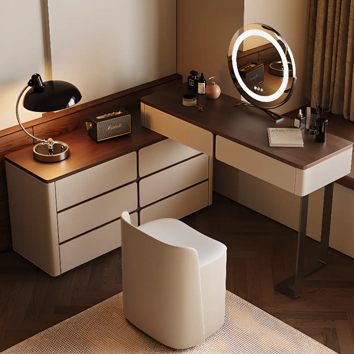 Modern Rectangular Wood Wall Light Mirror Makeup Vanity Image - 4