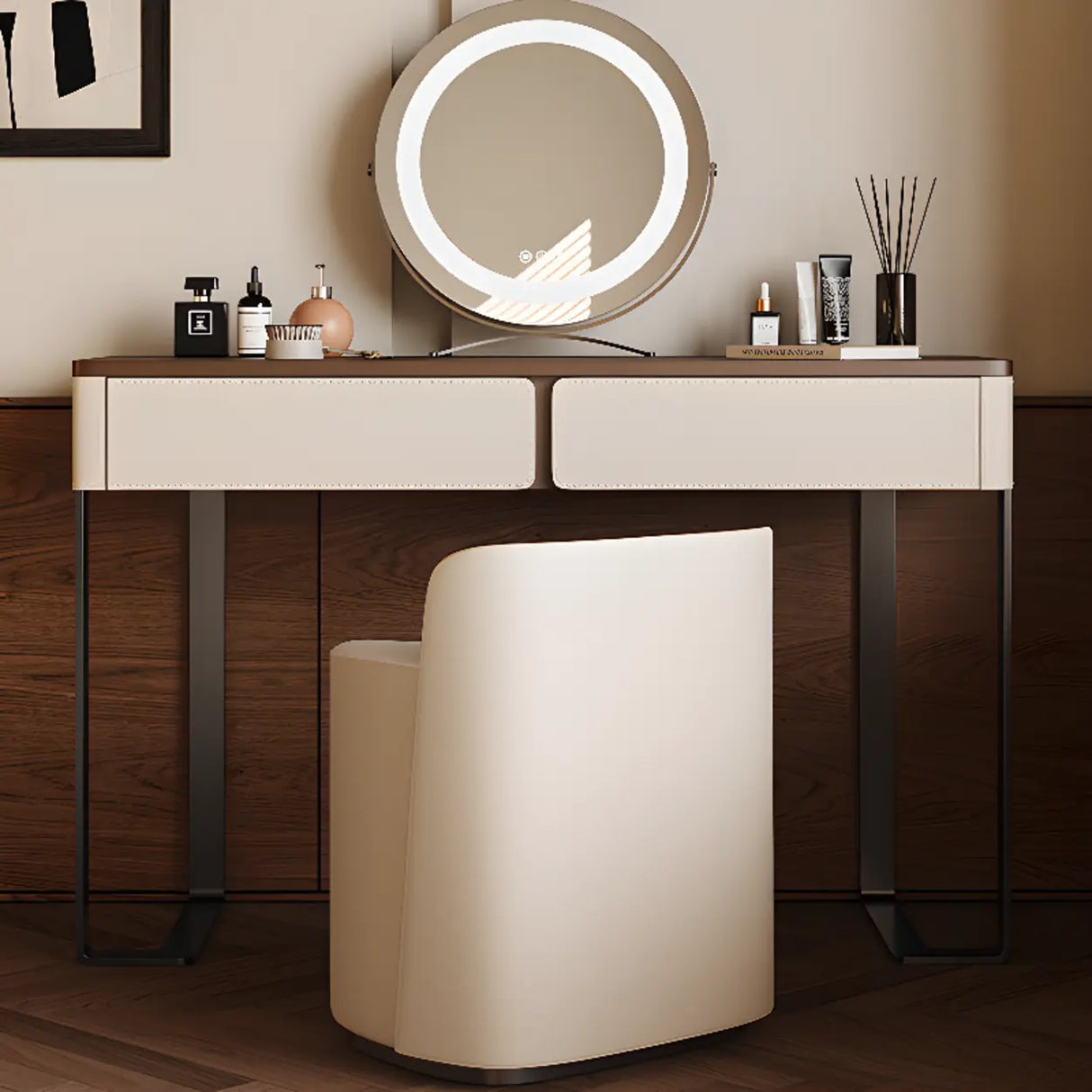 Modern Rectangular Wood Wall Light Mirror Makeup Vanity Image - 6