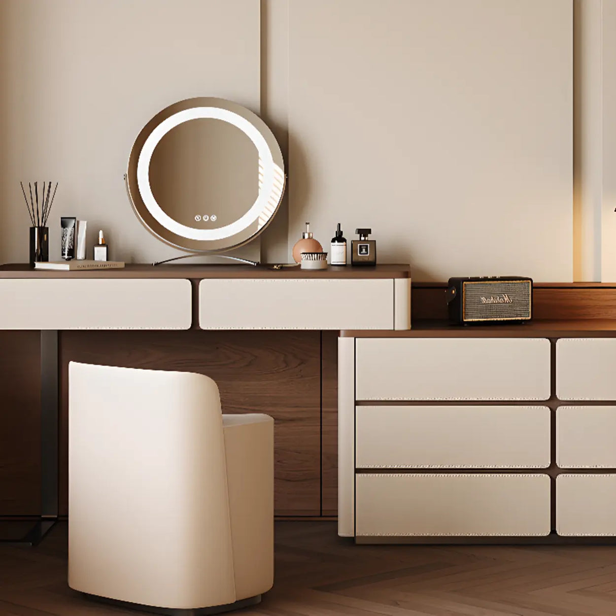 Modern Rectangular Wood Wall Light Mirror Makeup Vanity Image - 8