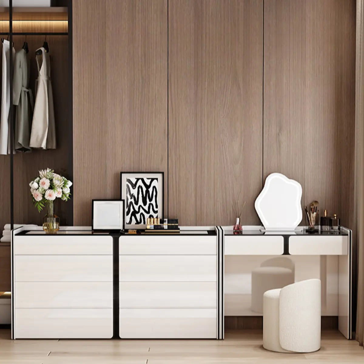 Modern Rectangular Wood Wall-Mounted White Vanity Table Image - 1