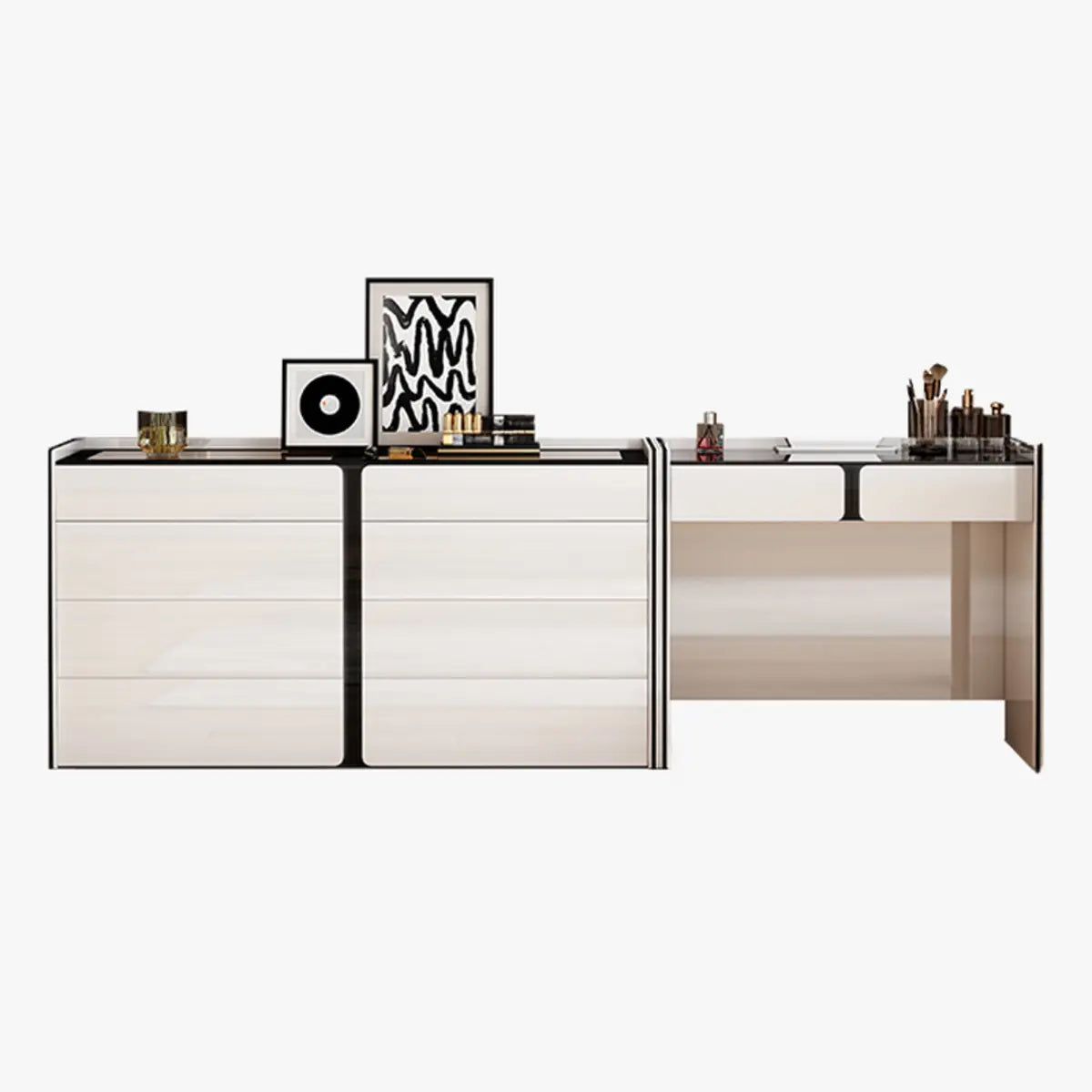 Modern Rectangular Wood Wall-Mounted White Vanity Table Image - 2