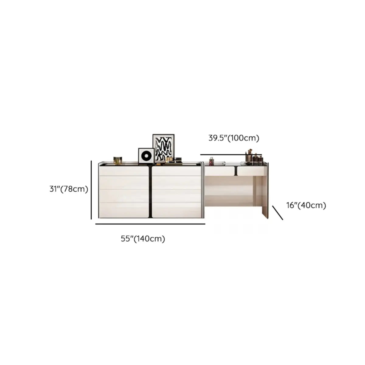Modern Rectangular Wood Wall-Mounted White Vanity Table Image - 21