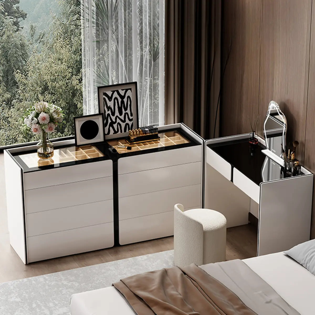 Modern Rectangular Wood Wall-Mounted White Vanity Table Image - 3