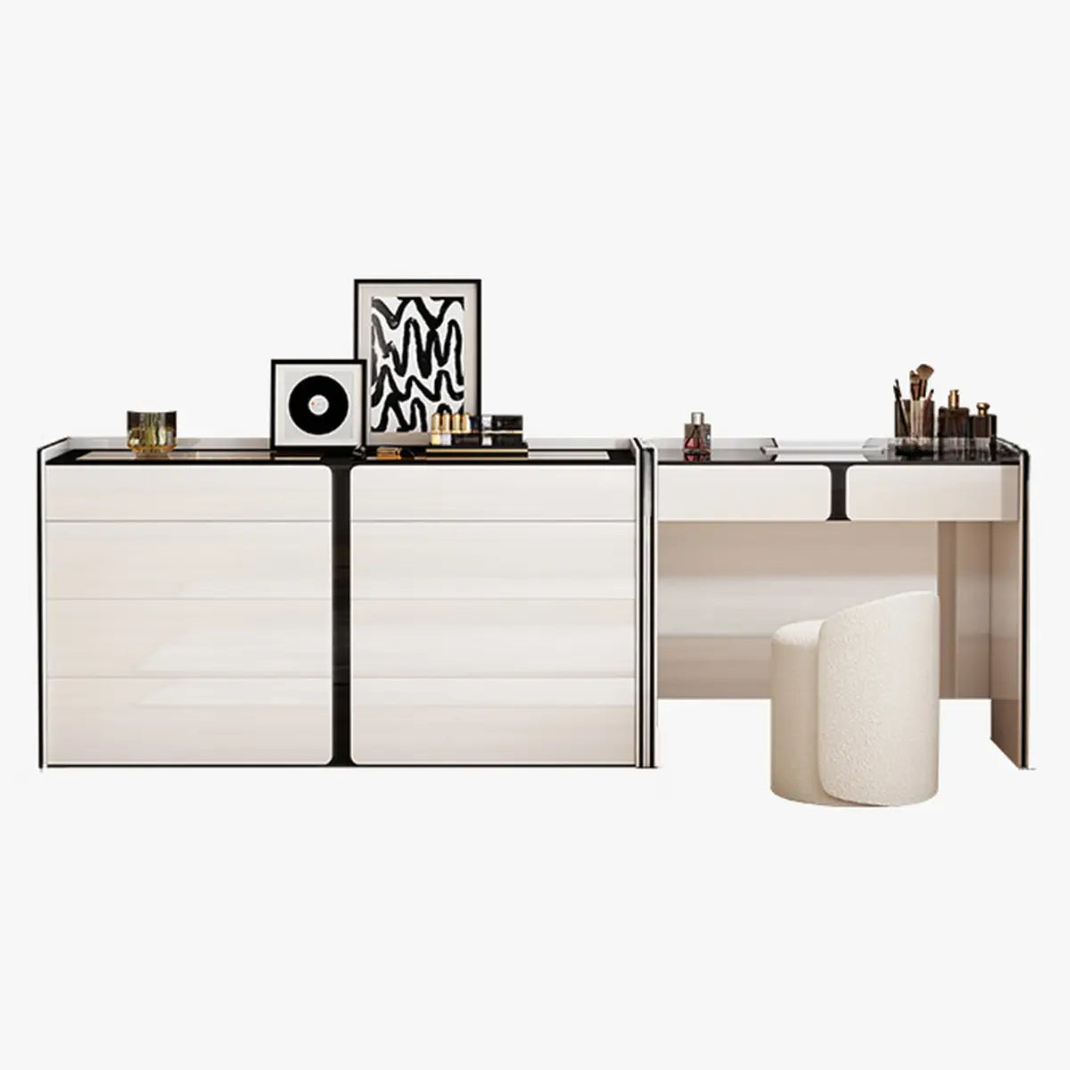 Modern Rectangular Wood Wall-Mounted White Vanity Table Image - 5