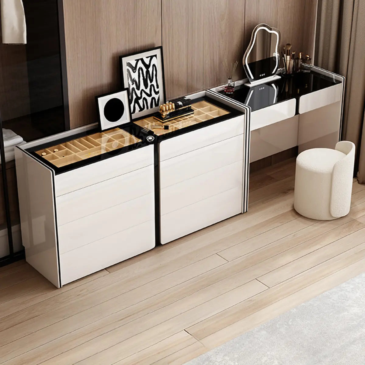 Modern Rectangular Wood Wall-Mounted White Vanity Table Image - 6