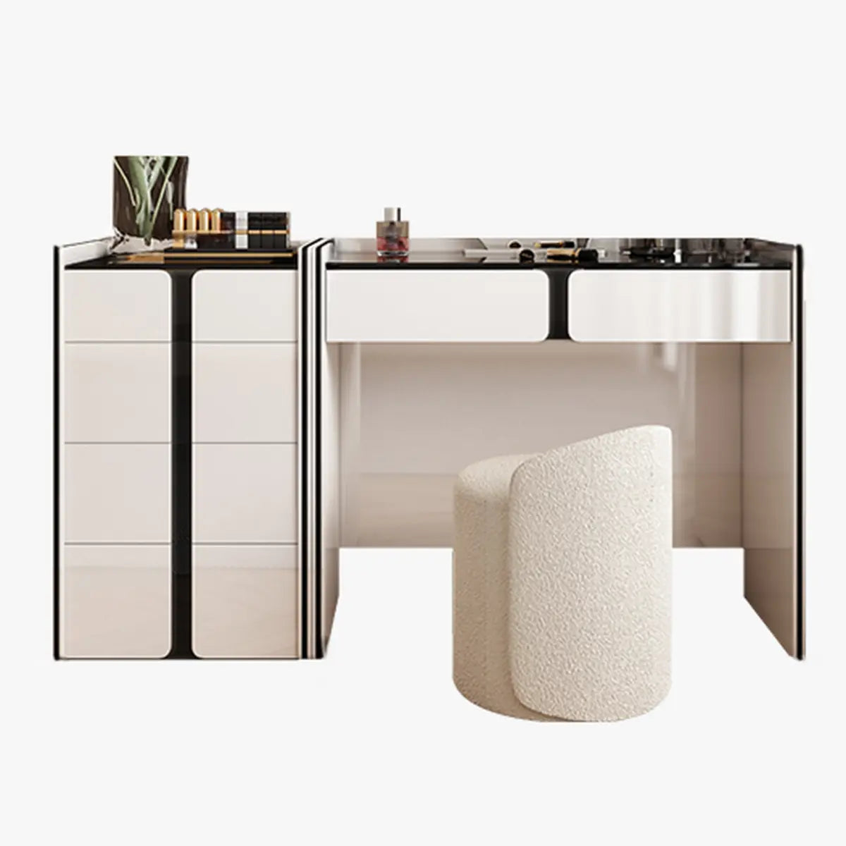 Modern Rectangular Wood Wall-Mounted White Vanity Table Image - 7