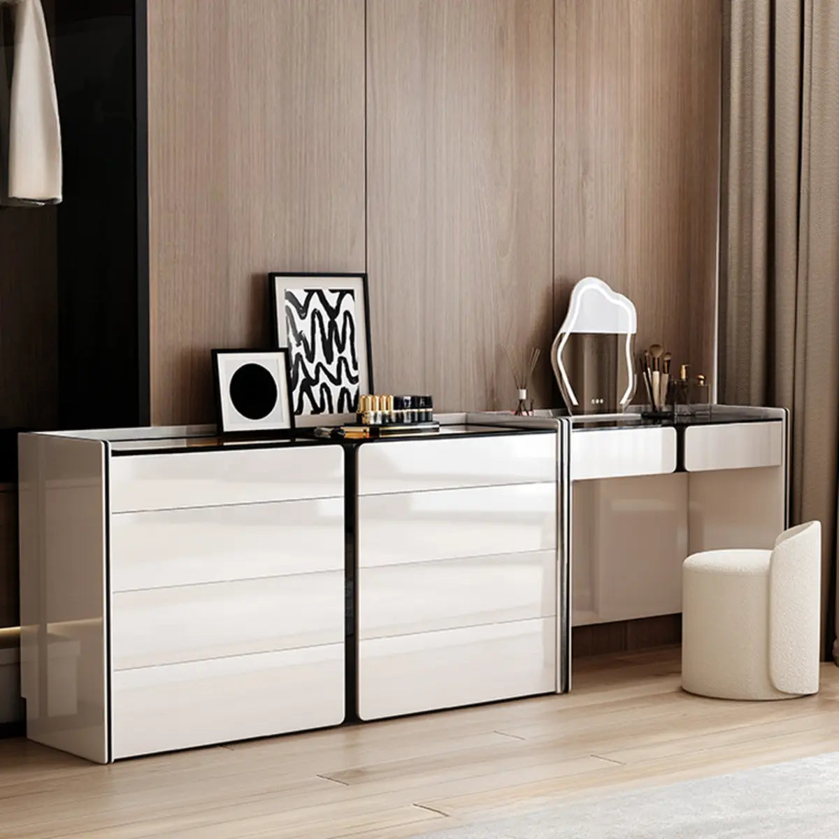 Modern Rectangular Wood Wall-Mounted White Vanity Table Image - 8