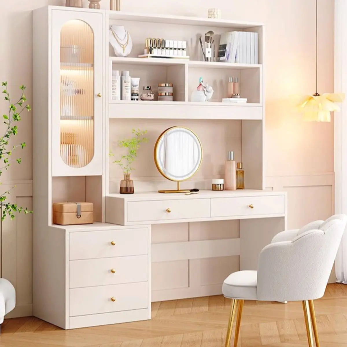 Modern Rectangular Wood White 10-Drawer Makeup Vanity Image - 1