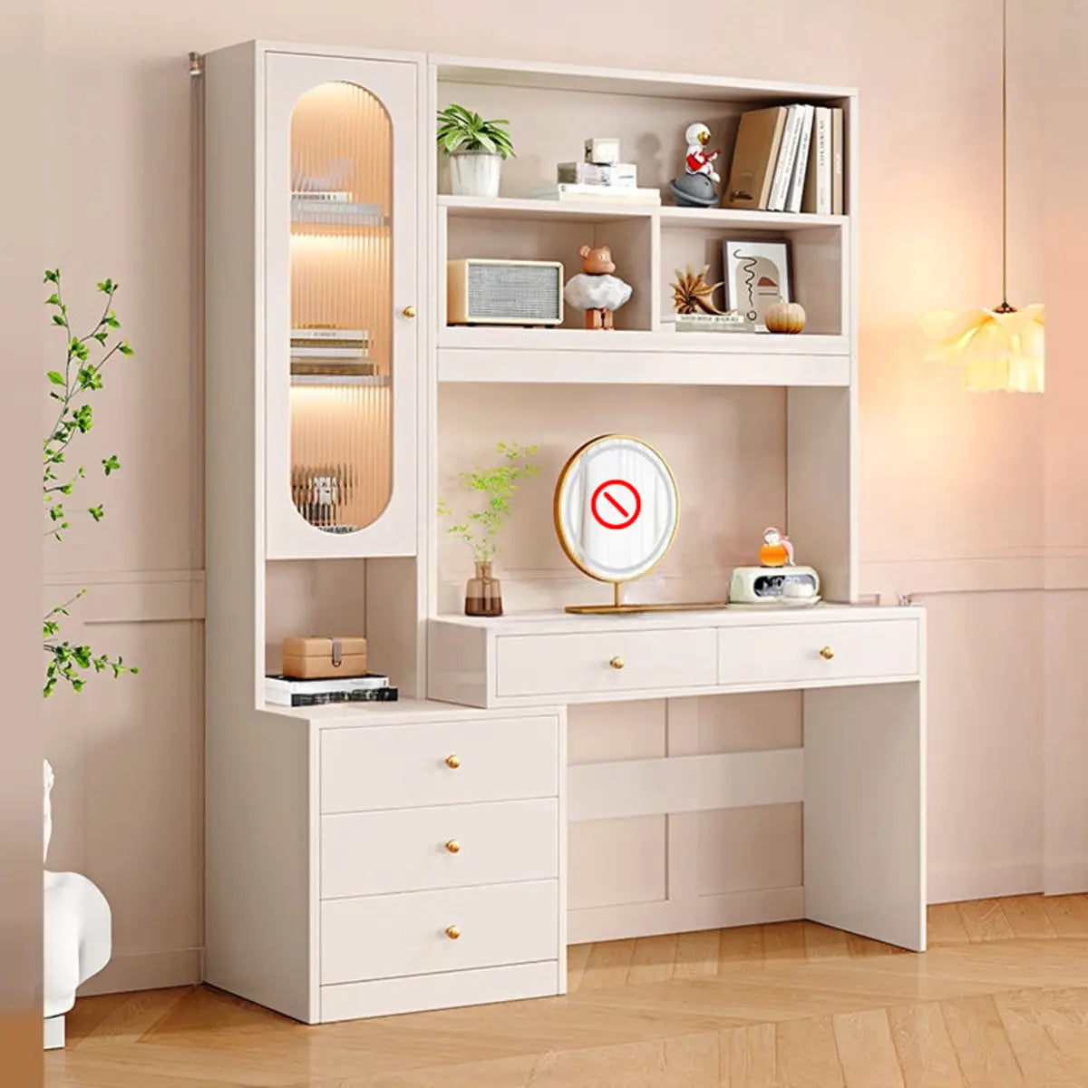 Modern Rectangular Wood White 10-Drawer Makeup Vanity Image - 2