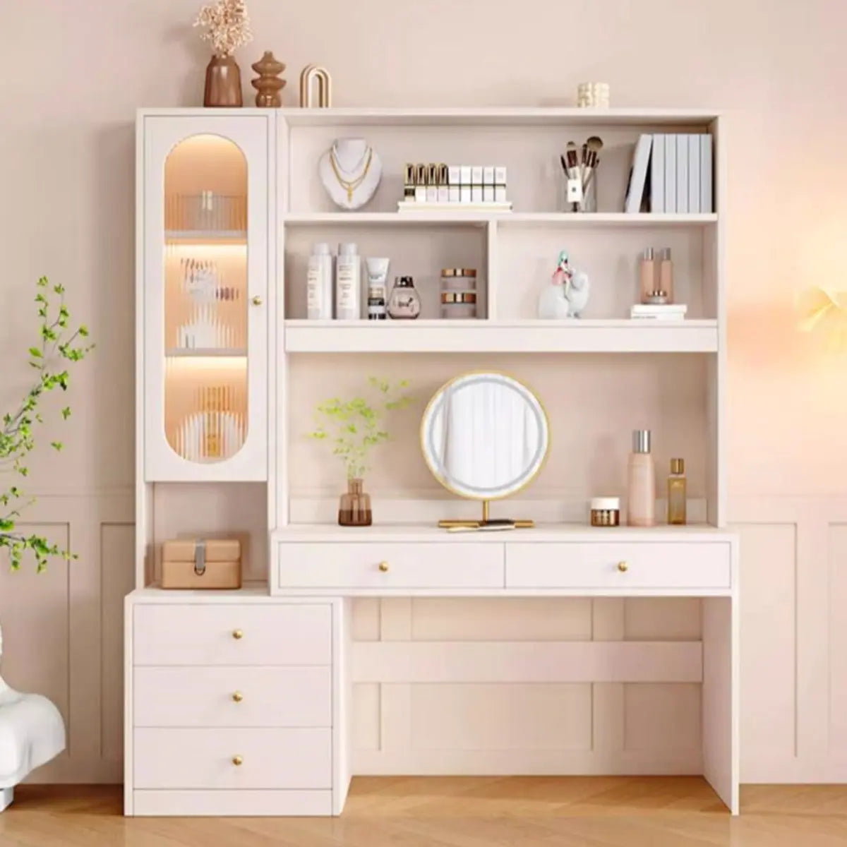 Modern Rectangular Wood White 10-Drawer Makeup Vanity Image - 3