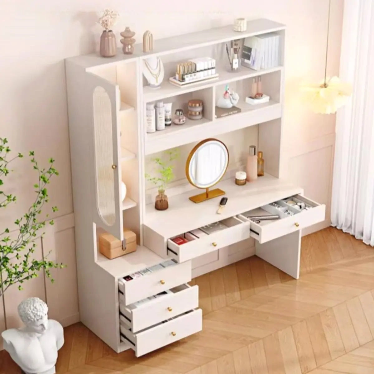 Modern Rectangular Wood White 10-Drawer Makeup Vanity Image - 4