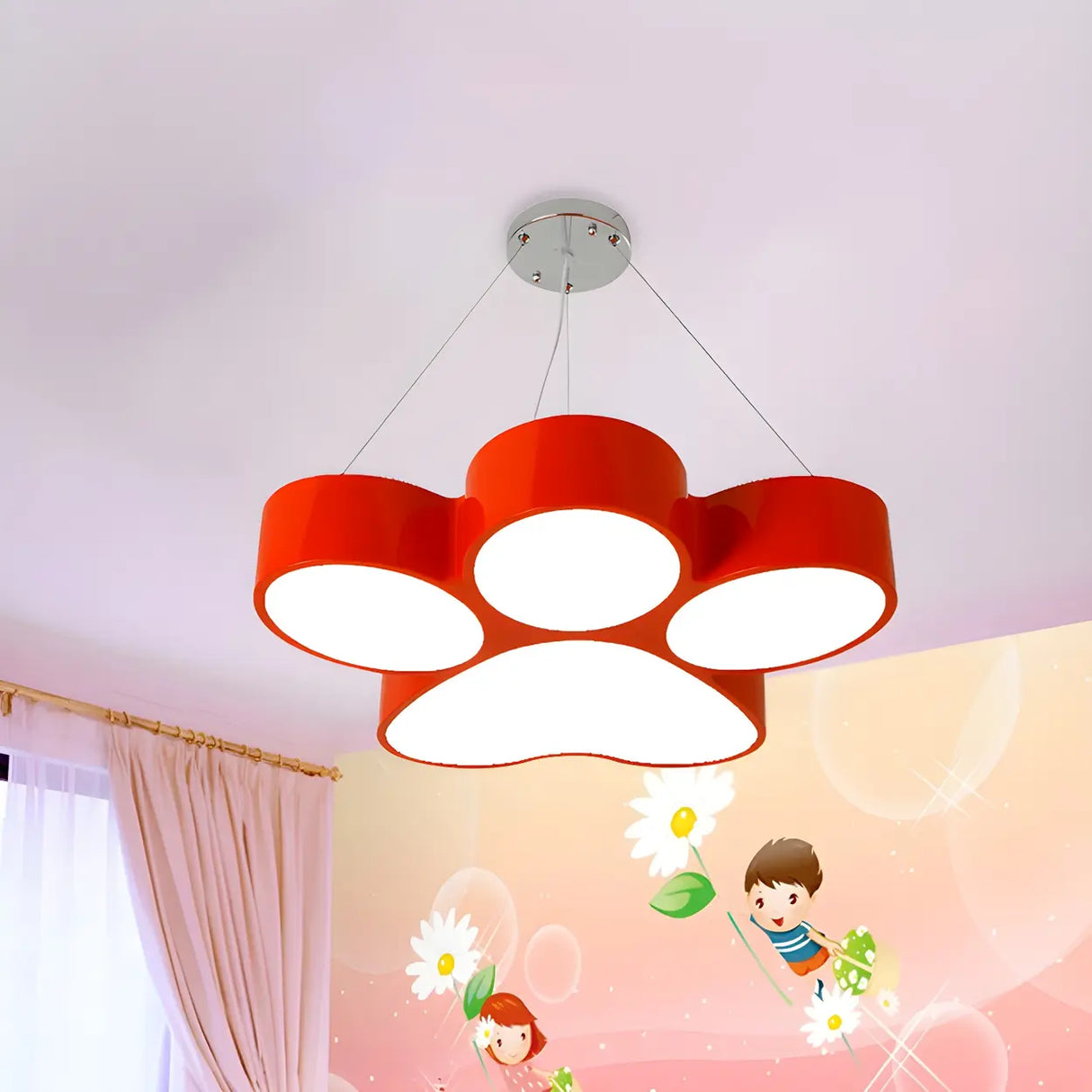 Modern Red Cat Paw LED Acrylic Children Room Pendant Light Image - 1