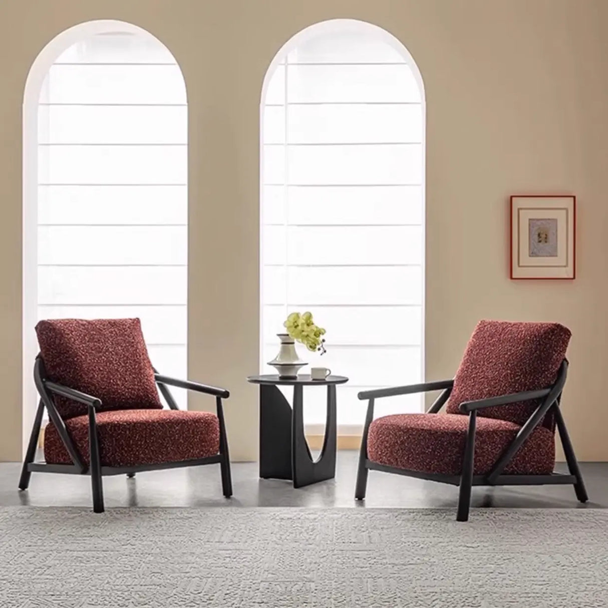 Modern Red Fabric Armrest Cushion Accent Chair Image - 1