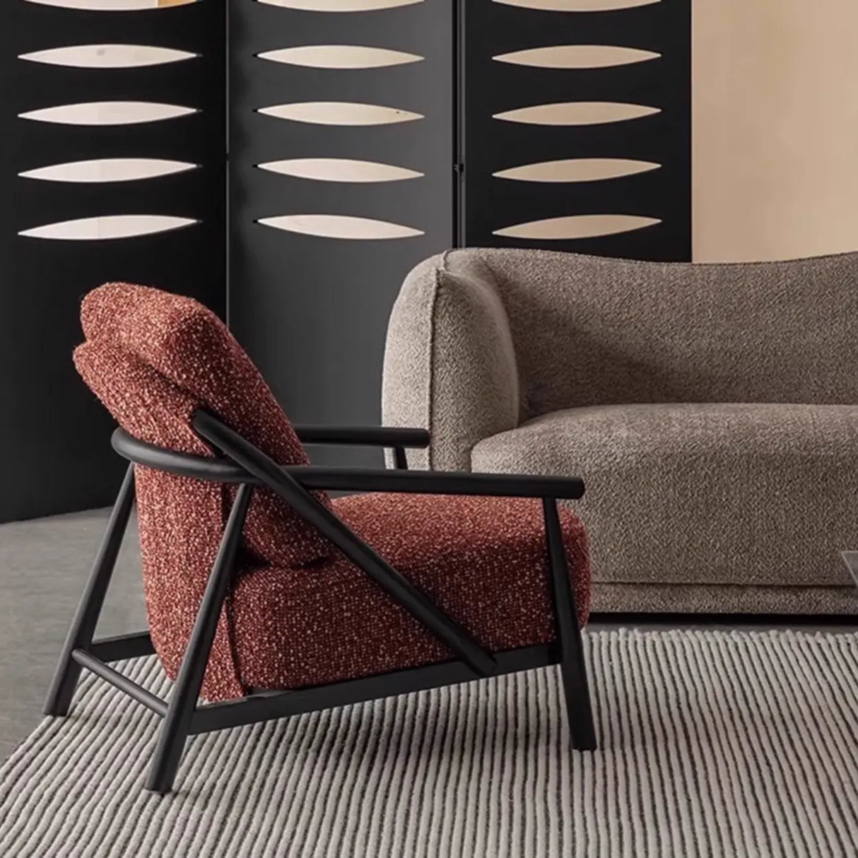 Modern Red Fabric Armrest Cushion Accent Chair Image - 2