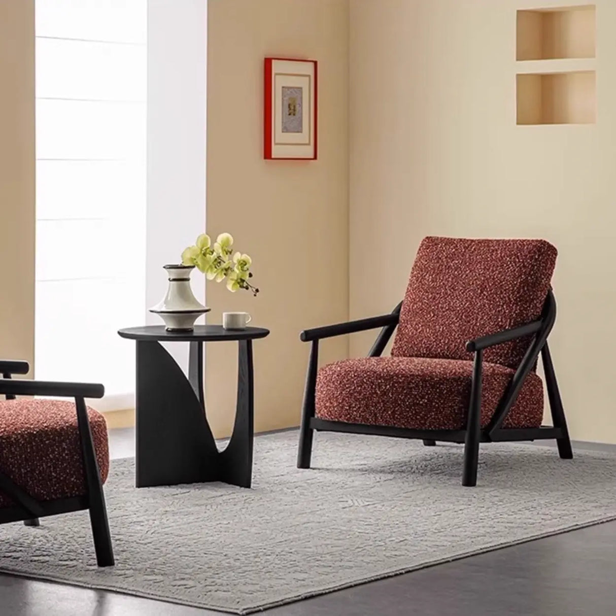 Modern Red Fabric Armrest Cushion Accent Chair Image - 3