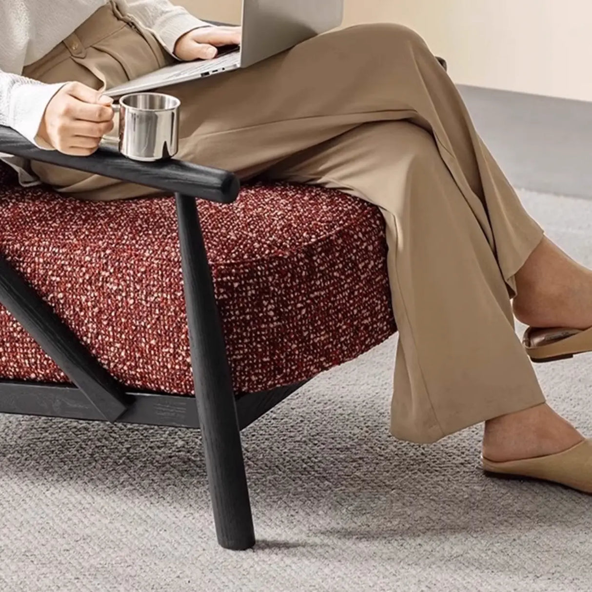 Modern Red Fabric Armrest Cushion Accent Chair Image - 4