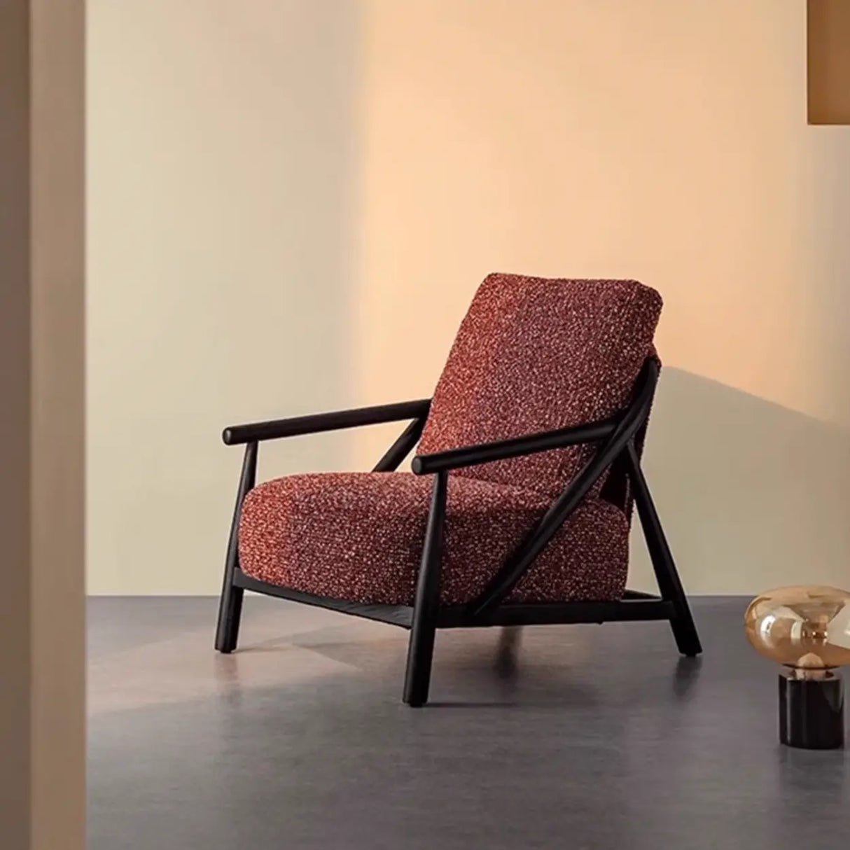 Modern Red Fabric Armrest Cushion Accent Chair Image - 6