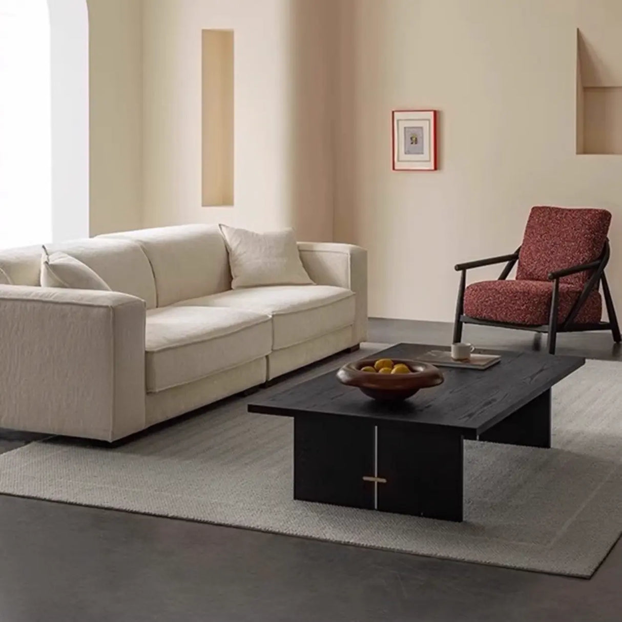 Modern Red Fabric Armrest Cushion Accent Chair Image - 7