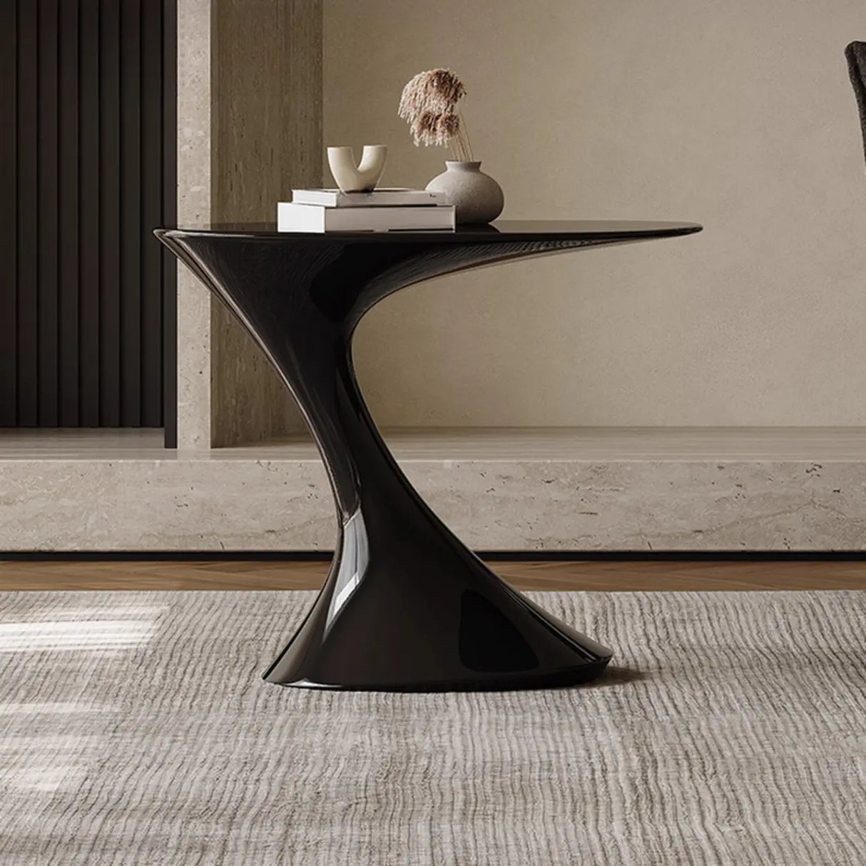 Modern Red Oval Steel Sculpted Pedestal Side Table Image - 7