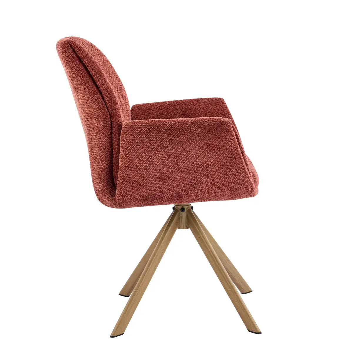 Modern Red Upholstered Swivel Curved Back Arm Dining Chair Image - 3