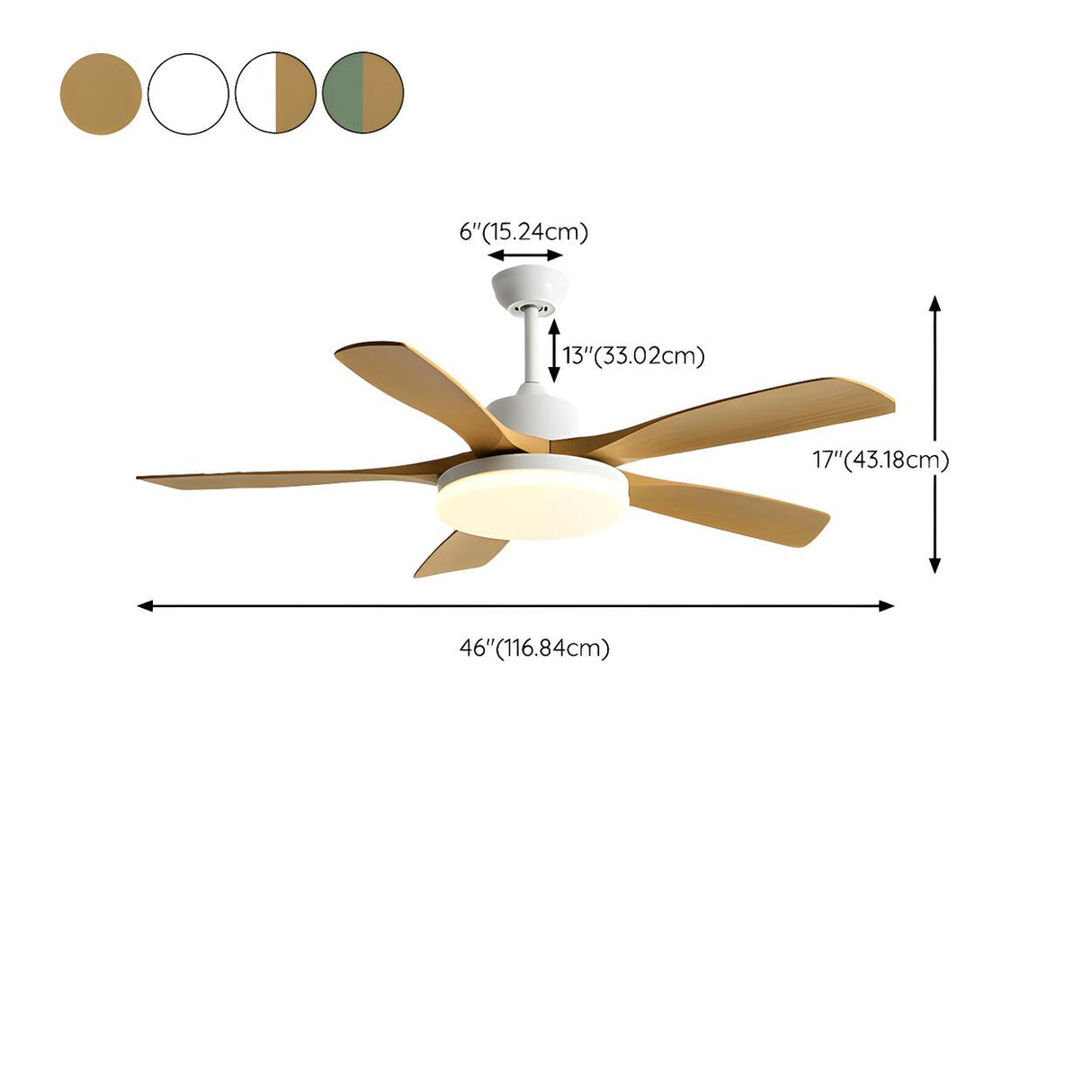 Modern Remote 6 Blade Down Rod Ceiling Fan with Light