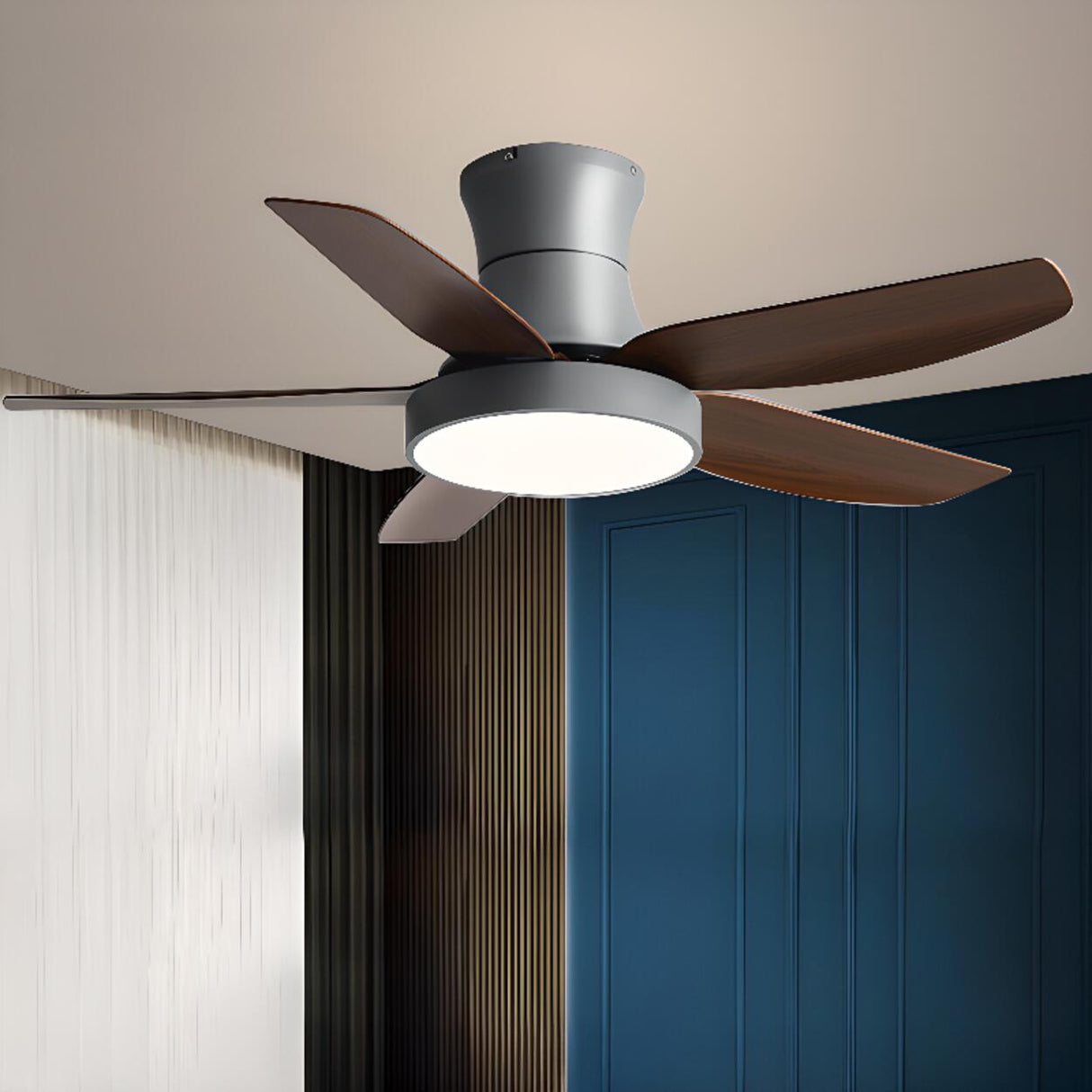 Modern Remote Control Black Ceiling Fan with LED Light Image - 10