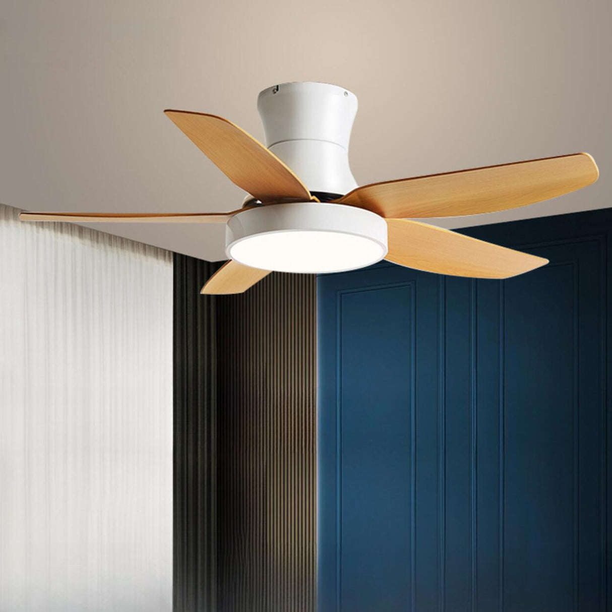 Modern Remote Control Black Ceiling Fan with LED Light Image - 9