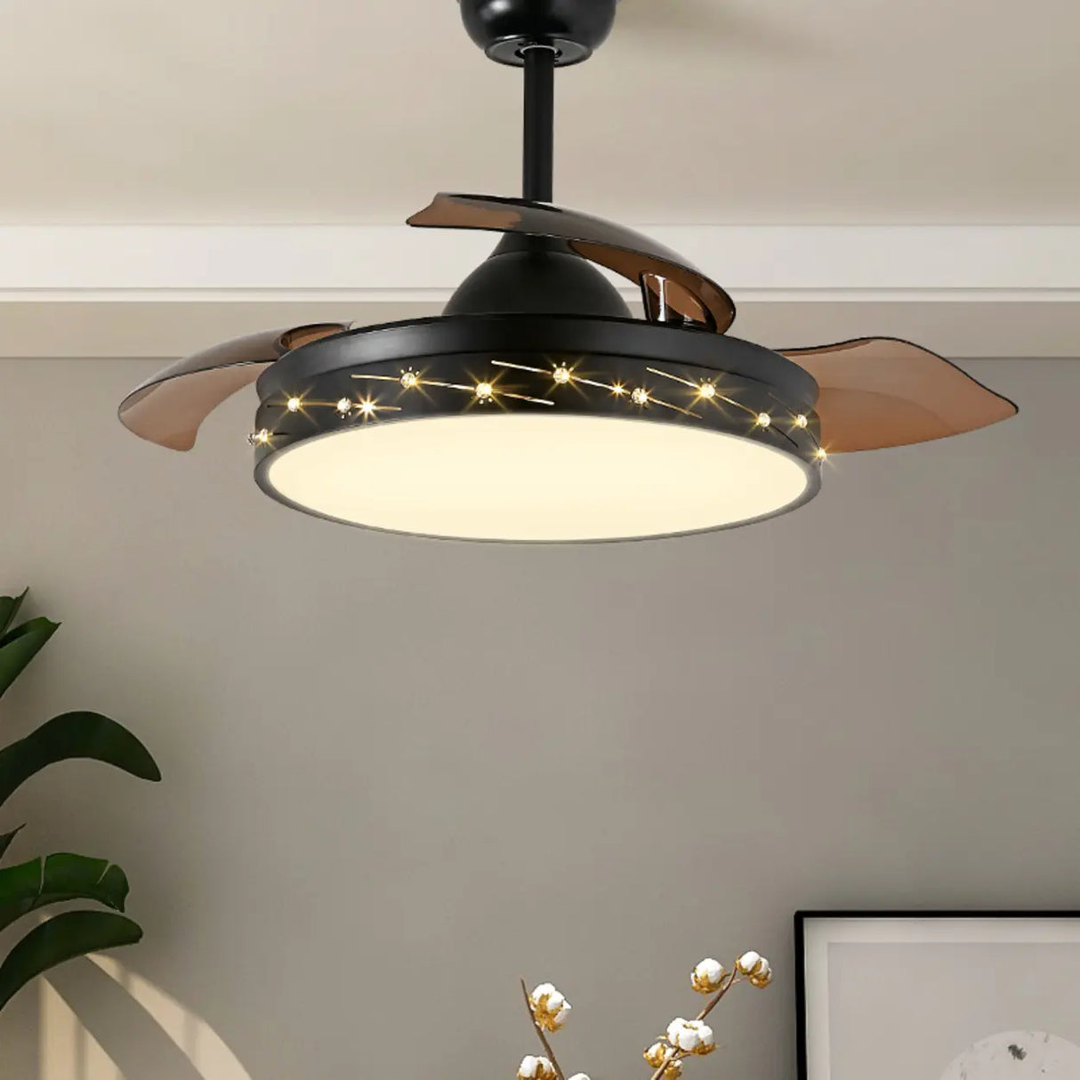Modern Remote Control Round Ceiling Fan with LED Light Image - 1